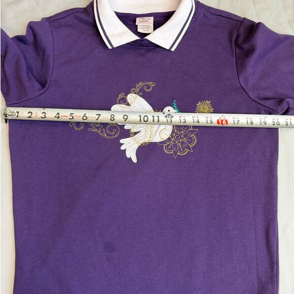 VNTG Adrian Delafield Purple, Holiday Dove, Embroidered, Collared Sweatshirt- M - Picture 8 of 10
